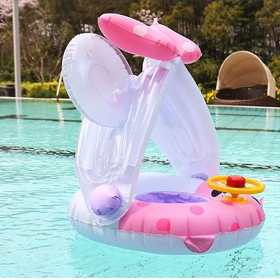 Flotador Infantil Minnie Bote Volante Techo Asiento Piscina