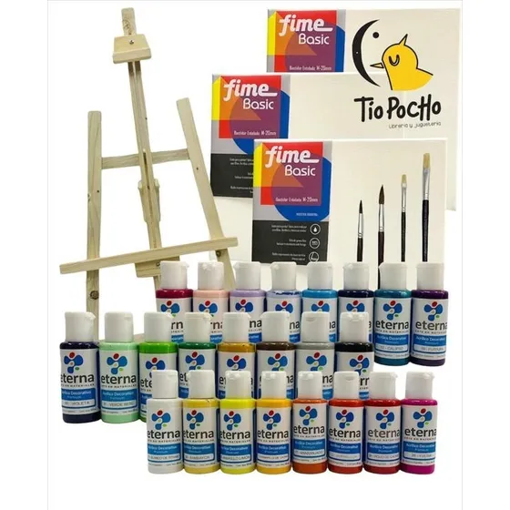 Kit De Arte Para Niños Atril  Bastidores Acrilicos Pincel