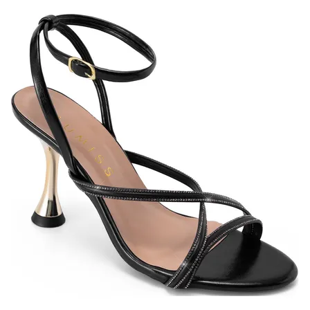 Sandália Feminina Lumiss Salto Alto Fino Metalizado Strass