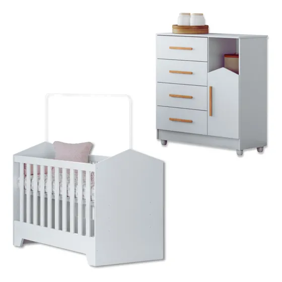 Conjunto Kit Berço E Cômoda Quarto Bebê 100% Mdf Seguro 