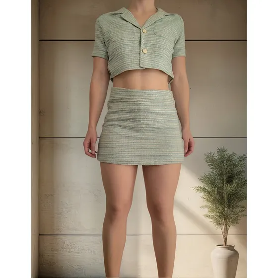 Conjunto Sastrero Pollera Short Y Saco Forrado Mujer