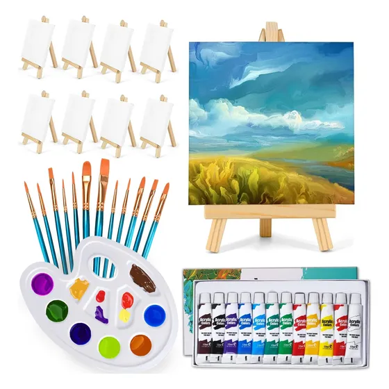 Mini Lienzo Para Pintar Con Pinturas Y Pinceles 33 Pz