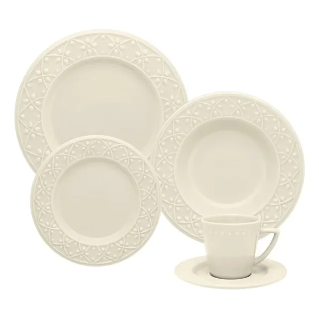 Conjunto de 20 peças Mendi Aparelho de Jantar e chá Cerâmica Cor Marfim Oxford