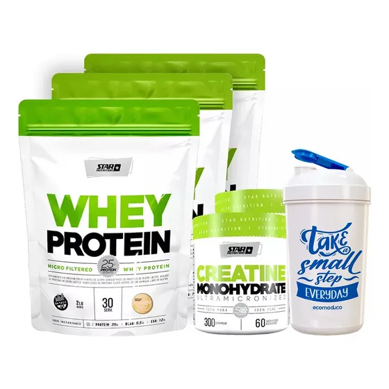 Star Nutrition Whey Protein X3un +creatina 300gr X2un + Vaso