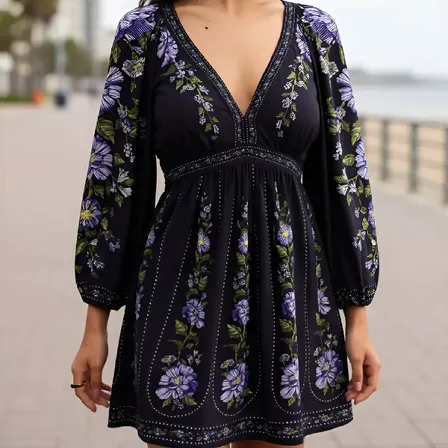 Vestido Curto Julieta Farm Julieta_preto Florido M