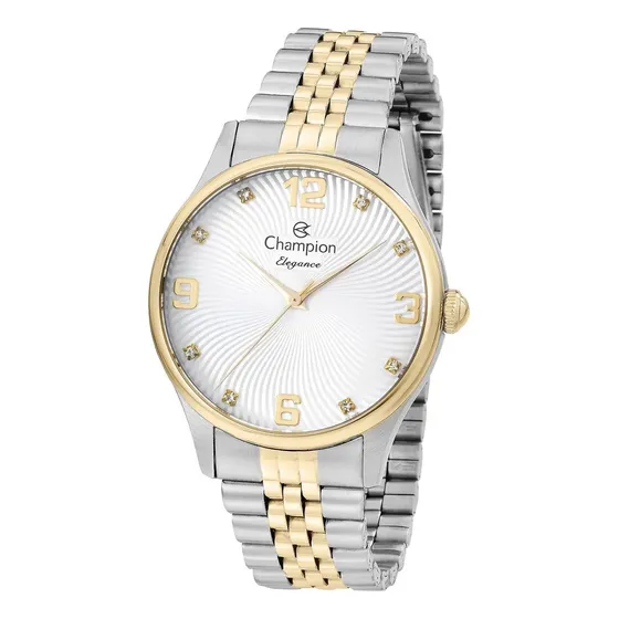 Relogio Champion Feminino Dourado Prata Grande Bicolor Misto