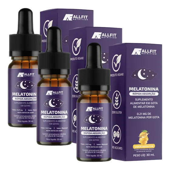 Kit 3x Melatonina Em Gotas Líquida Sublingual, 30ml, Sabor Maracujá - All Fit Nutrition