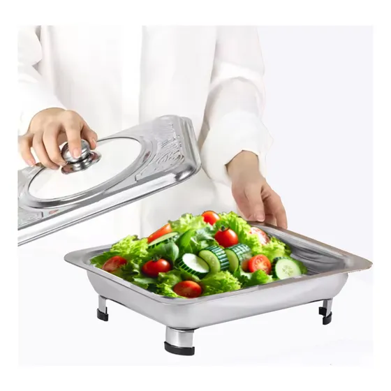 Saladeira Restaurante Aço Inox Tampa Transparente Retangular