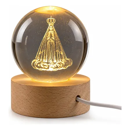 Luminária De Mesa Bola De Cristal Astro Anjos 3d Nude Transparente - Nossa Senhora Aparecida 127/220v