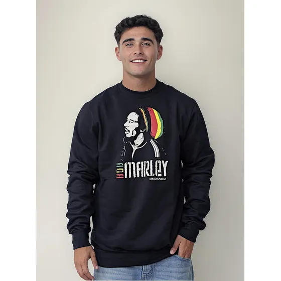 Buzo Cuello Redondo Bob Marley De Algodón Con Frisa