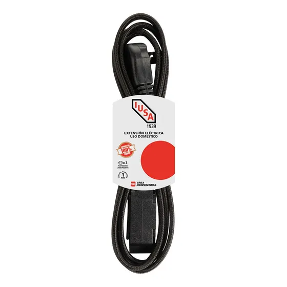 Extensión Eléctrica Trenzada Color Negro 2 Metros Iusa