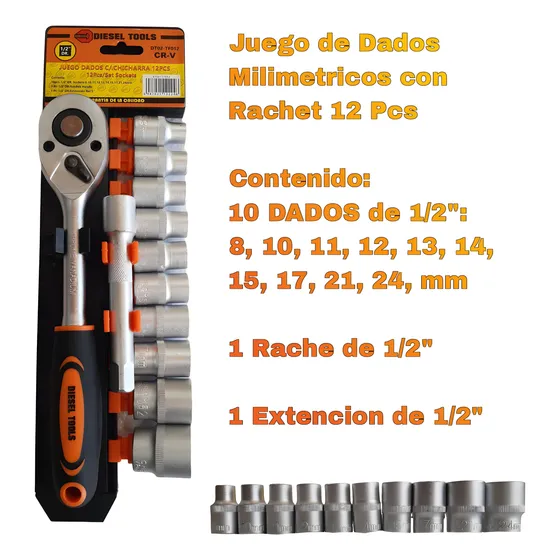 Juego, Set De Dados Milimetricos Con Rachet De 1/2
