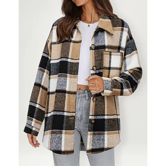 Chaqueta De Franela A Cuadros Con Manga Larga Talla M