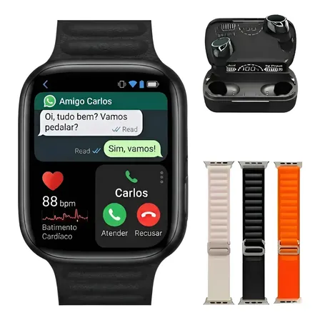 Smartwatch P/ iPhone Samsung S11 Pro Series 11 Faz Ligação Preto