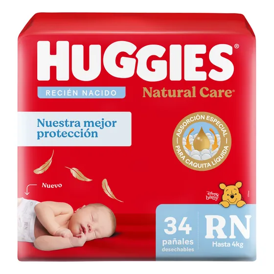 Pañales Huggies Natural Care - 34 Un Talla Rn