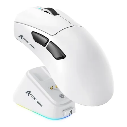 Mouse Gamer Sem Fio Attack Shark V3pro 25000dpi Dock Rgb 65g Branco