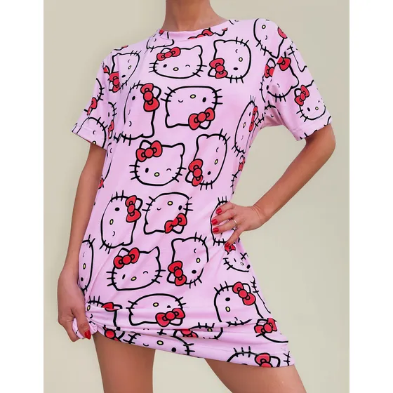 Maxiremeron Animado Kitty Rosa Pijama Camisón De Modal