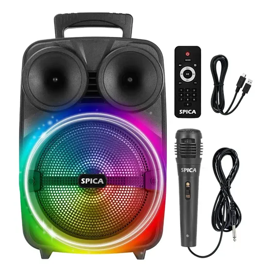 Parlante Bluetooth Inalambrico Spica Sp-4408 Luz Rgb Portatil Karaoke Radio Color Negro