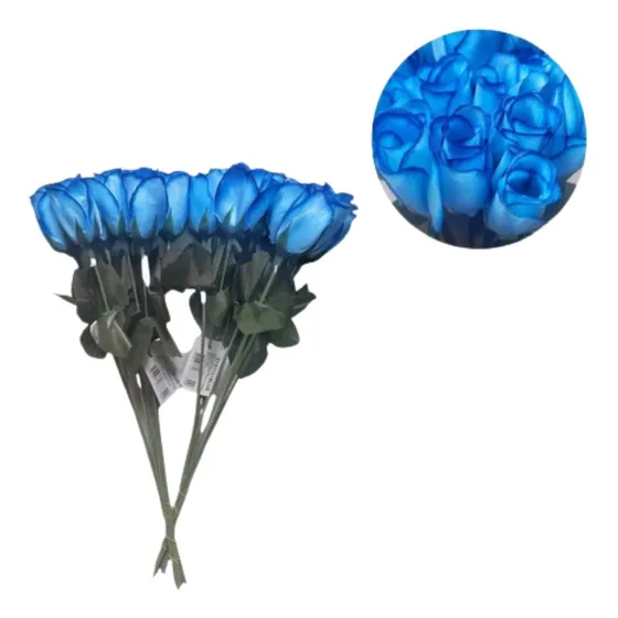 12 Botões Buquê Flor Artificial Botão Rosa Azul Decoração