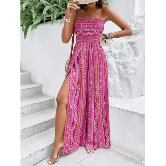 Braga Larga Fucsia Estampada Jumpsuit Enterizo