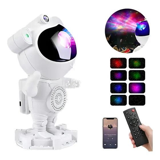 Luminária Projetor Noturno Robô Astronauta Bluetooth Som