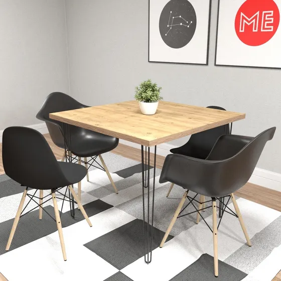 Mesa De Jantar Madeira Ecom 90x90 Mdf Ferro Maciço 4 Lugares