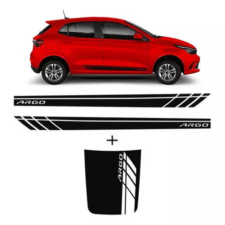 Kit Faixas Fiat Argo 2018/2021 Adesivo Lateral E Do Capô Cor Preto