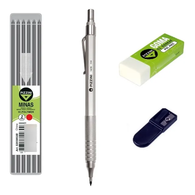 Lapiz Mecanico Pizzini 1478 2mm + Minas + Goma + Afilaminas
