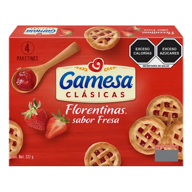 2 Pzs Gamesa Galletas Con Relleno De Fresa Florentinas 332gr