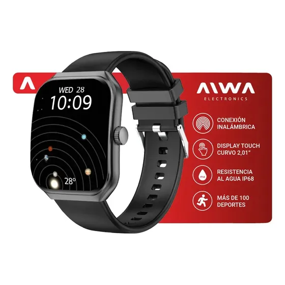 Smartwatch Aiwa Aw-smw201 Resistencia Ip68 Bluetooth 5.4 Negro