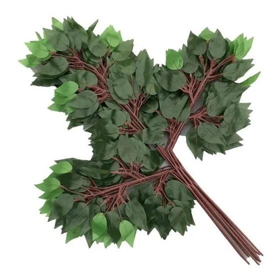 Set 12 Hojas Ramas Artificial Verde Follaje Ficus Decoración