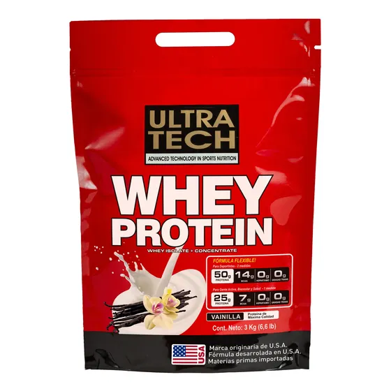 Whey Protein X 3 Kg Ultra Tech Proteina De Suero Alta Concentración Real Aporta Aminoácidos Bcca Y Glutamina