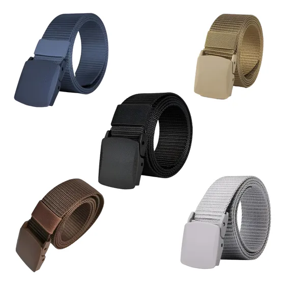 5 Cintos Nylon C/elástico Marrom  Azul,  Preto, Cinza E Ocre