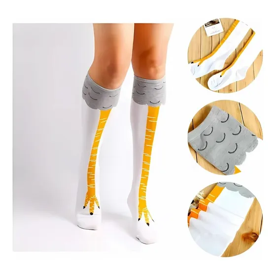 Medias Largas Diseño Patas De Gallina Pollo Blanco Aesthetic Blanco Estampado Universal