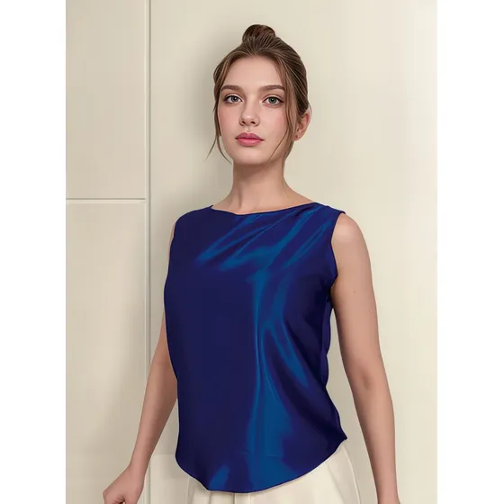 Blusa De Mujer Elegante Oficina Seda Azul Ymoss