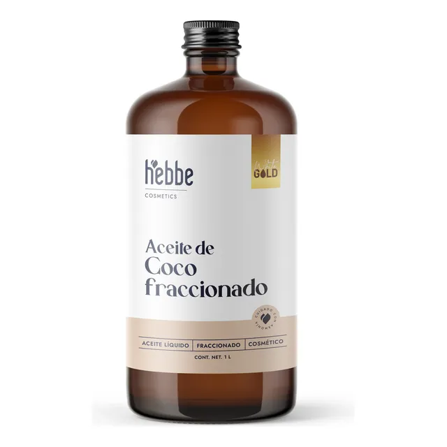 Aceite De Coco Fraccionado Líquido Sin fragancia, traslucido, Uso Directo Cosmético y Corporal Base para Aceites Esenciales Hebbe Cosmetics & Ludika 1000 ml