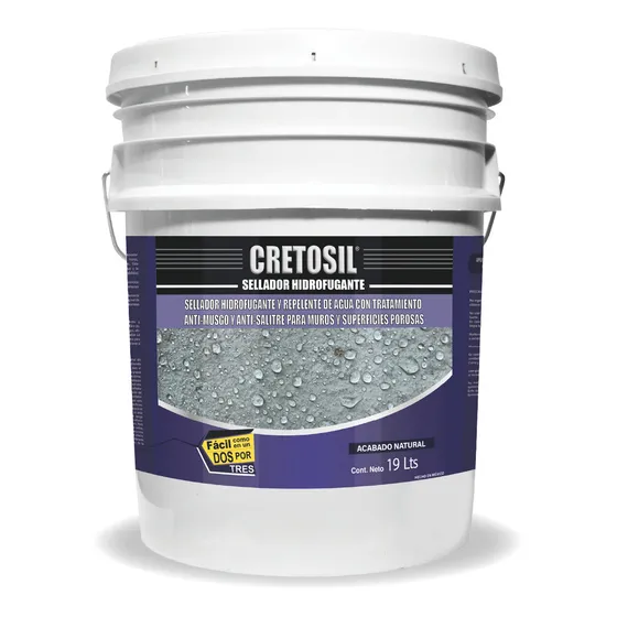 Cretosil Sellador Hidrofugante 19 L Repelente de Agua y Humedad con Tratamiento Anti-musgo y Anti-salitre Acabado Mate para Muros y Superficies de Concreto