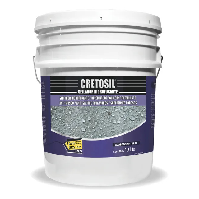 Cretosil Sellador Hidrofugante Repelente De Agua Y Humedad Con Tratamiento Anti-musgo Y Anti-salitre Acabado Natual - Para Muros Y Superficies De Concreto, Cantera, Barro, Teja, Ladrillo, Yeso 19 Lts