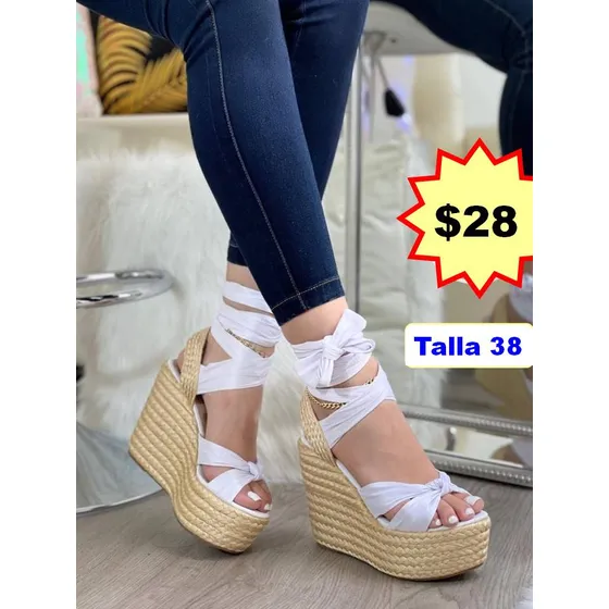 Sandalia De Plataforma Yute Artesanal Color Blanco Talla 38