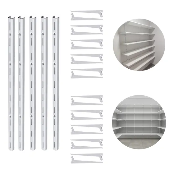 5 Trilhos Cremalheiras 1,5m + 20 Suportes 30cm De Prateleira