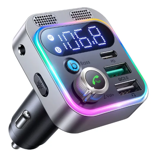 Transmisor Vidabee FM Bluetooth 5.3 para Auto con Adaptador Bluetooth PD 48W Carga Ultra Rápida QC3.0