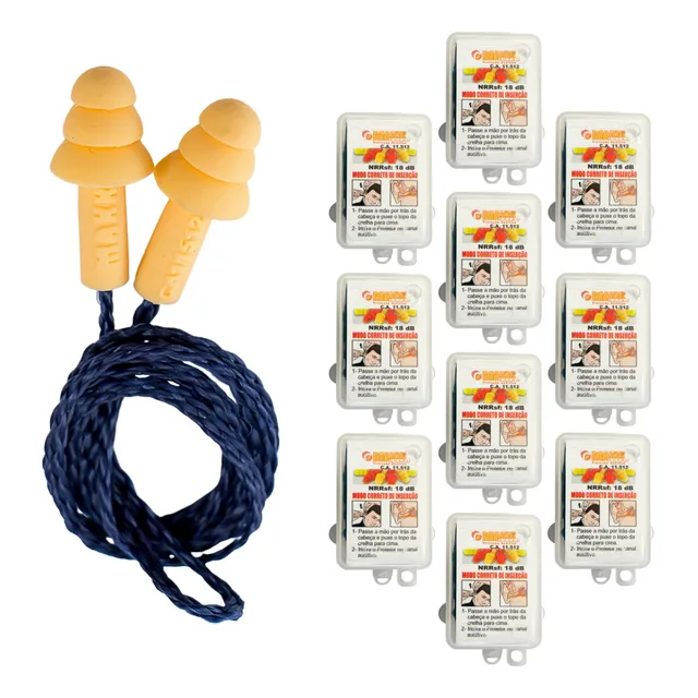 Kit 10 Protetor Auricular Plug Abafador De Ruído Maxxi Royal Silicone 18db...