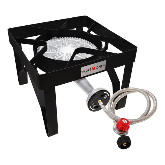 Cocina De Gas Propano Gasone De 200 000 Btu, Cuadrada, Resistente, De Un Solo Quemador, Con Regulador Ajustable De 0 A 20 Psi Y Manguera Trenzada De Acero, Perfecta Para Preparar Cerveza Casera, Freír