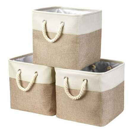 03 Caixas Cesto Organizador Tecido Linho Dobrável 38x48x30cm 03 Caixas Cesto Organizador Tecido Linho Dobrável 38x48x30cm