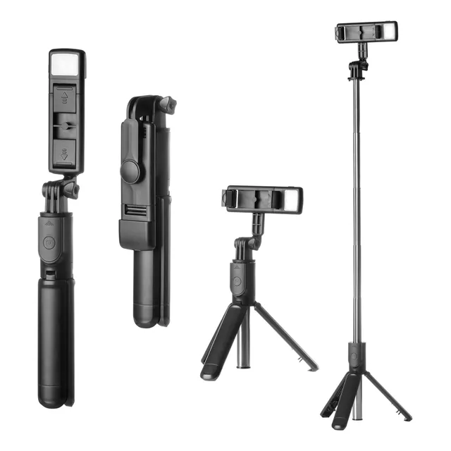 Tripé Bastão Pau De Selfie Controle Bluetooth Luz De Led
