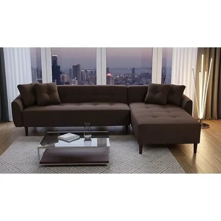 Sala Esquinera En L Sofá Cama Reclinable 3 En 1 | California Chocolate