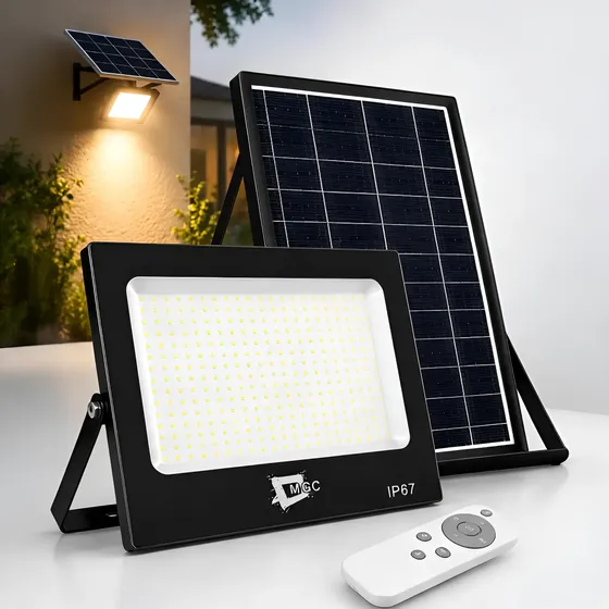 Refletor Solar Led 200w Ip67 Controle Remoto Jardim Externo