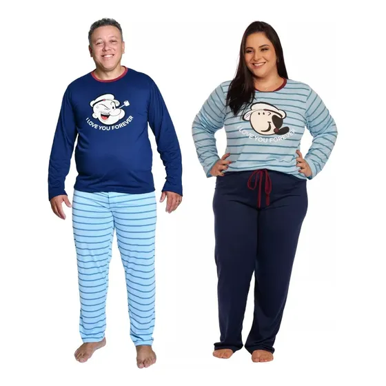 Kit 2 Pijamas Plus Size Casal De Frio Manga Longa E Calça