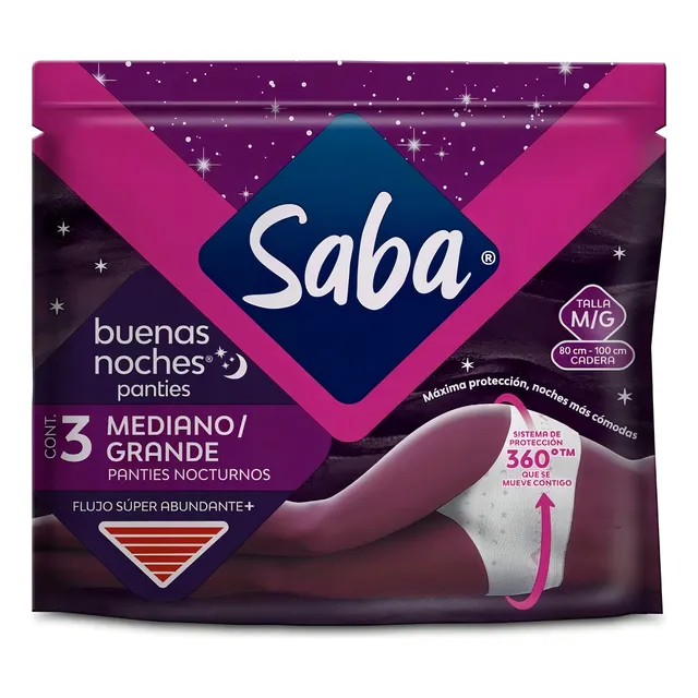 Panties Saba Buenas Noches Flujo Súper Abundante Talla Mediana/Grande 3 Panties