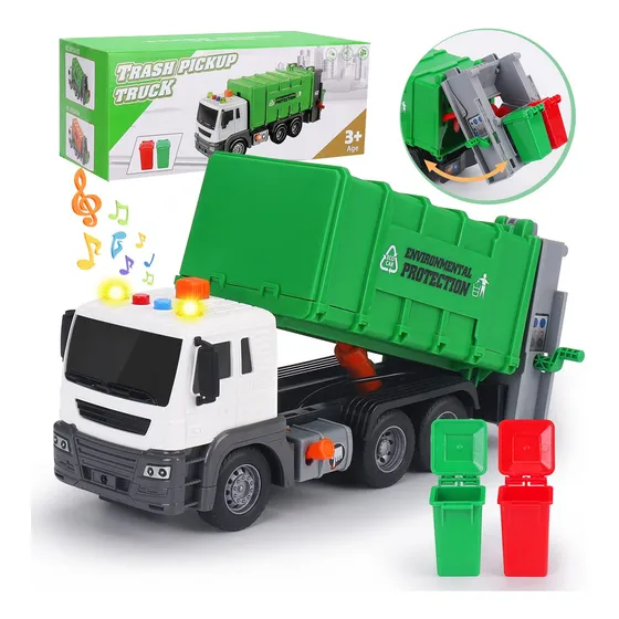Juguete De Camión De Basura, Camión De Reciclaje De Gestión De Residuos Accionado Por Fricción Con Botes De Basura, Función De Volcado, Luces Y Sonidos, Juguetes Educativos Y Regalo Para Niños